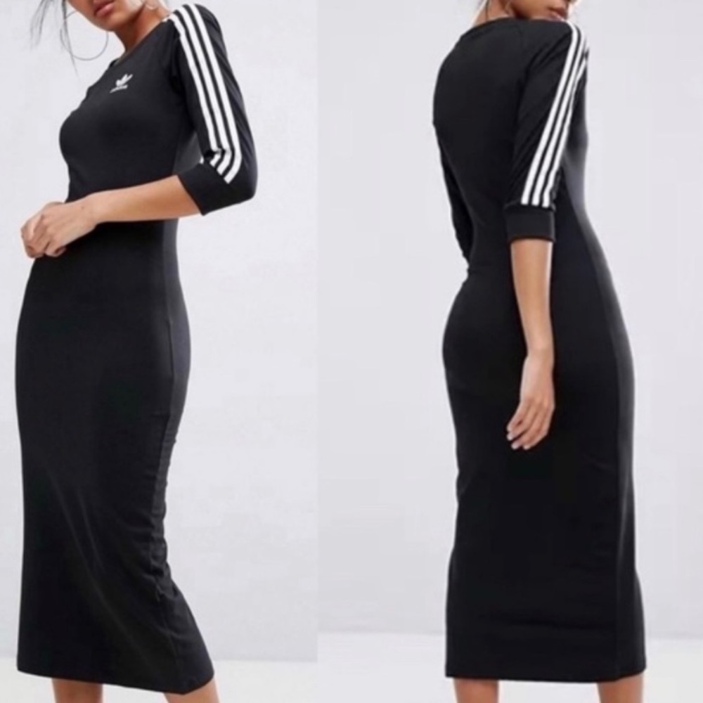 Adidas super skinny fitted midi 3/4 sleeve tee shirt dress XXS